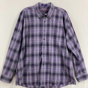 Alan Flusser Shirt size XXL Purple Plaid Cotton Long Sleeve‎ Button Up Preppy